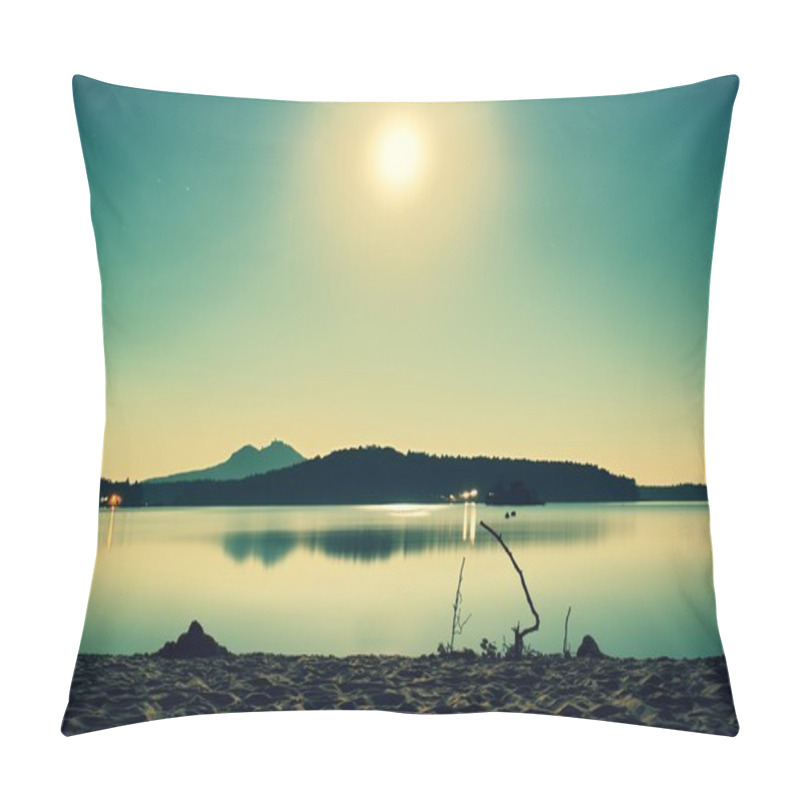 Personality  Romantic Full Moon Night At Lake, Calm Water Level With Moon Rays. Burh On The Hill. Pillow Covers