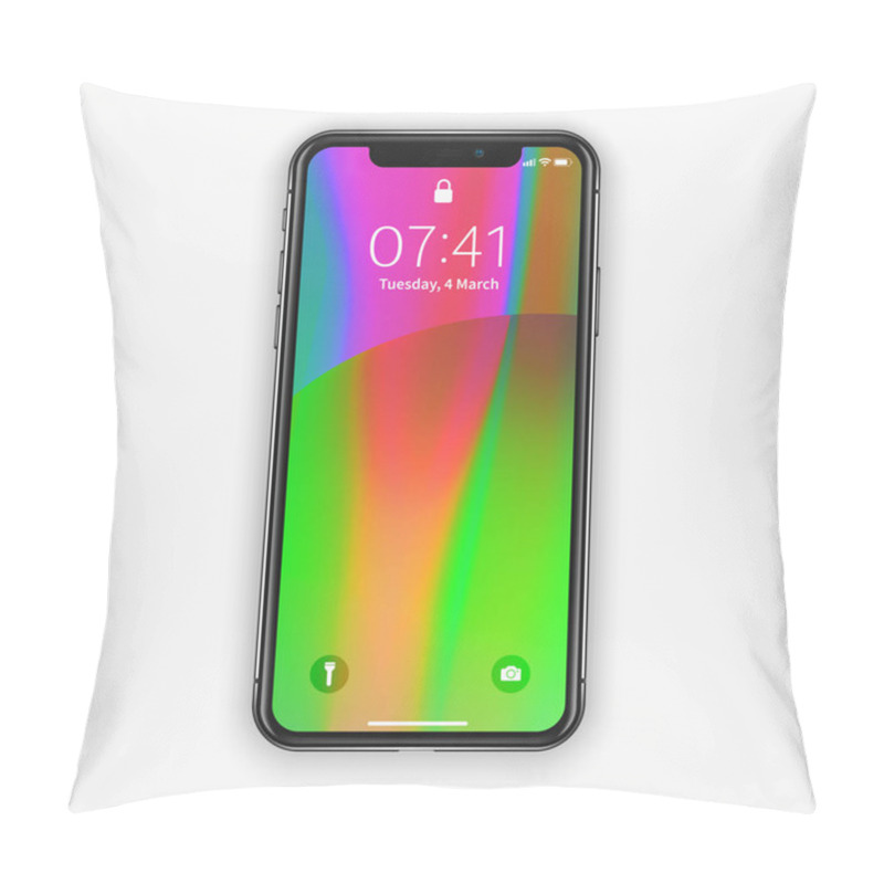 Personality  New York, USA - August 22, 2018: Realistic New Black Phone. Frameless Full Screen Mockup Mock-up Smartphone Isolated On White Background. Front View, Shadow. EPS10 Pillow Covers