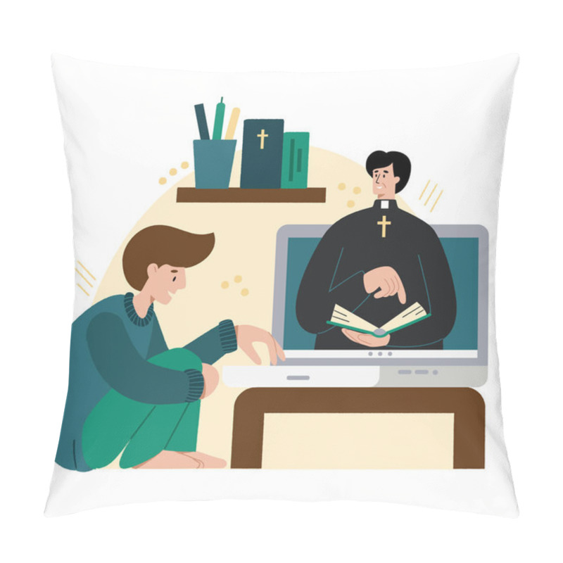 Personality  Church School Online. The Pastor Conducts Church Services Online. Concept Church And Liturgy Online. Internet Church. Pillow Covers