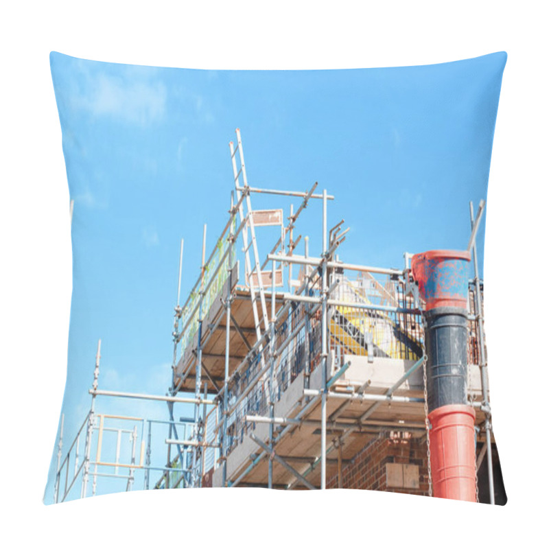 Personality  Scaffold Installed Around Houses To Provide Access For Bricklayers And Other Trades On Construction Site Pillow Covers