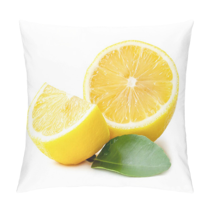 Personality  Fresh Yellow Lemon Half With Quarter And Leaves Is Isolated On White Background With Clipping Path. Pillow Covers