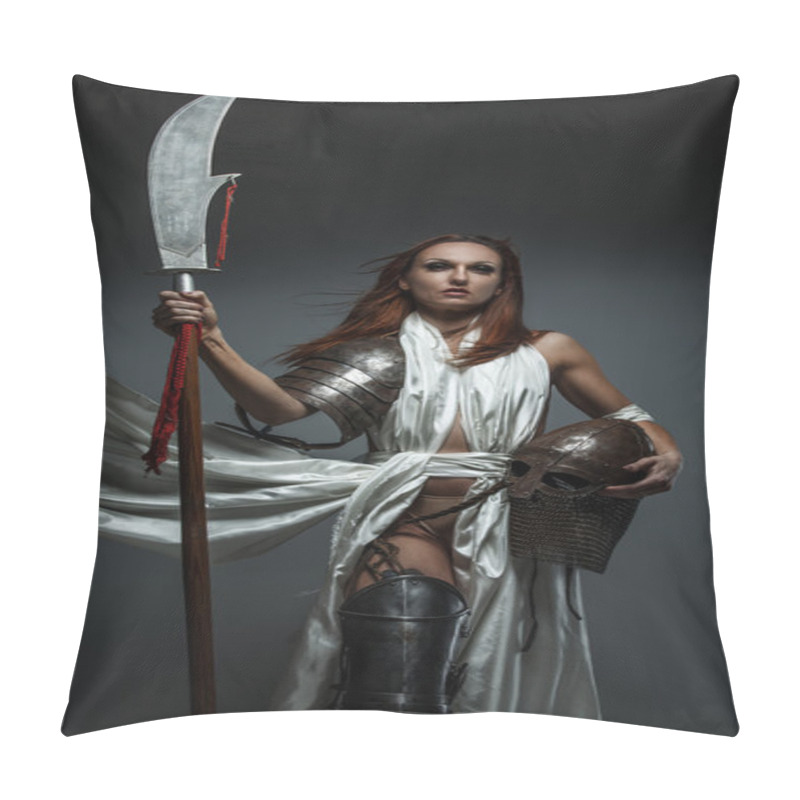 Personality  Woman With Sword In White Fluttering Dress. Pillow Covers