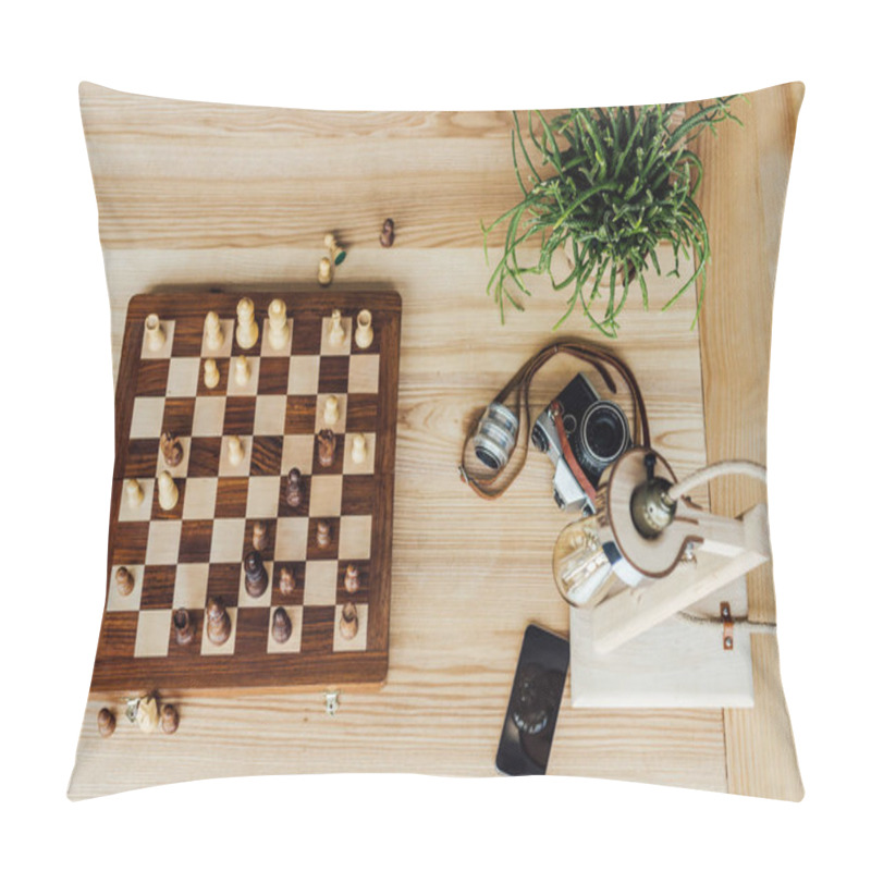 Personality  Chess Board Set With Old Camera Pillow Covers