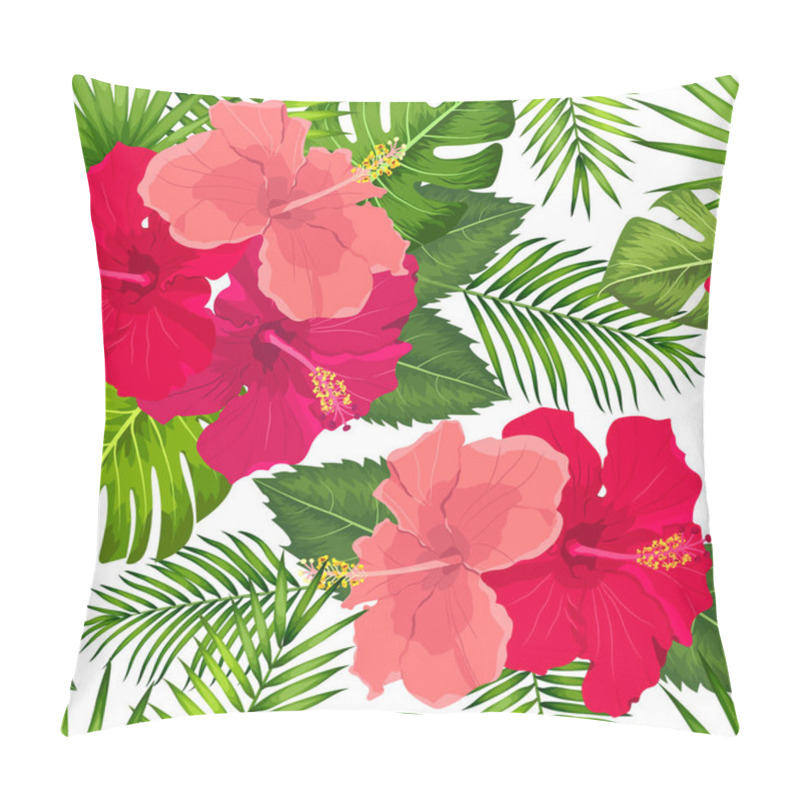 Personality  Vector Tropical Pattern With Hibiscus Flowers And Tropical Leaves. Floral Background Design For Cosmetics, Spa And Textile. Pillow Covers