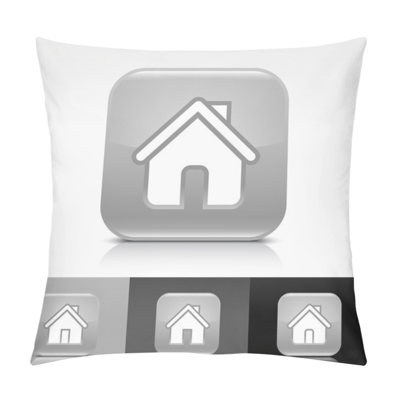 Personality  Gray Glossy Web Internet Button With White Home Icon Web Sign Pillow Covers