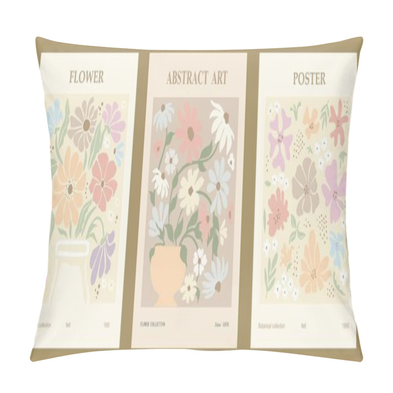 Personality  Set Of Abstract Flower Posters. Trendy Botanical Wall Arts With Floral Design In Danish Pastel Colors. Modern Naive Groovy Funky Interior Decorations, Paintings. Vector Art Illustration. Pillow Covers