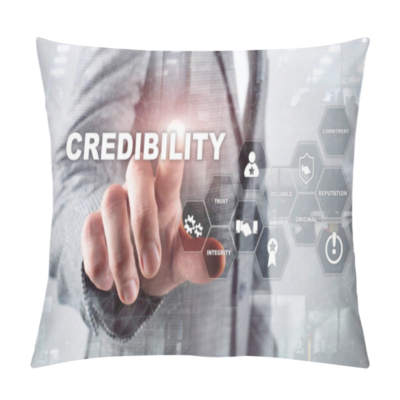 Personality  Corporate Credibility Improvement Concept. Multiple Exposure, Mixed Media Background. Pillow Covers