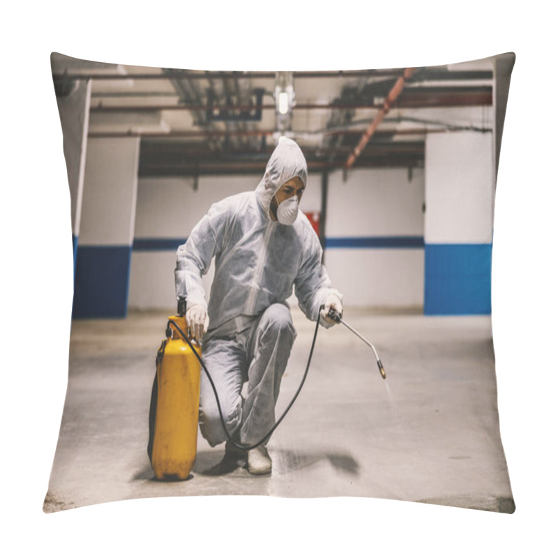 Personality  Sanitizing Interior Surfaces, Garage. Cleaning And Disinfection Inside Buildings, The Coronavirus Epidemic. Professional Teams For Disinfection Efforts. Infection Prevention And Control Of Epidemic. Protective Suit And Mask. Pillow Covers