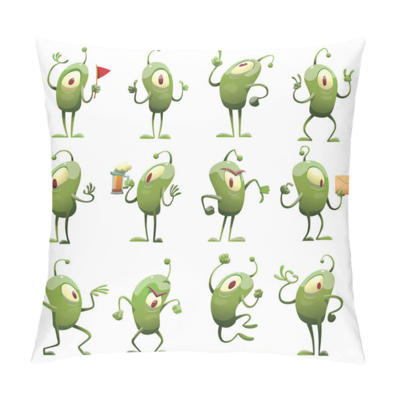 Personality  Set of twelve funny green microbes, new pillow covers