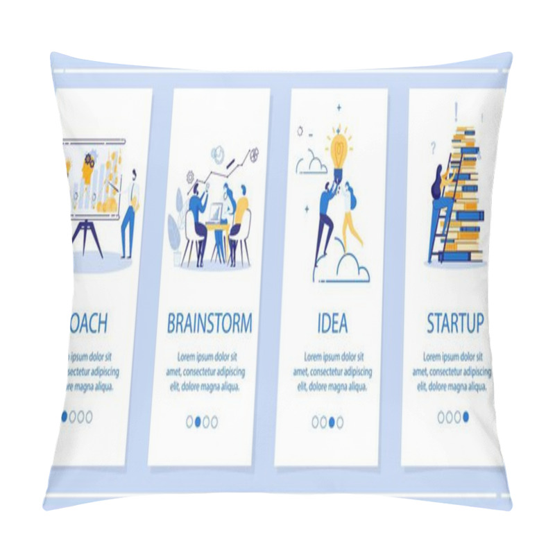 Personality  Set Coach, Brainstorm, Idea, Startup Flat Banner. Pillow Covers