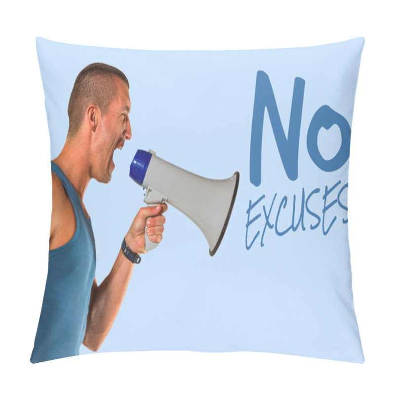 Personality  Angry Male Trainer Yelling Through Megaphone Pillow Covers