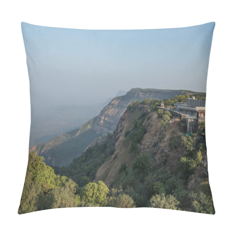 Personality  MUMBAI - INDIA - January 23, 2020: A View Of Mountain At Bhimashankar Temple, Near Pune. Pillow Covers