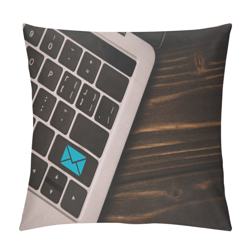 Personality  Close Up Top View Of Laptop Keyboard With Email Icon On Button Pillow Covers