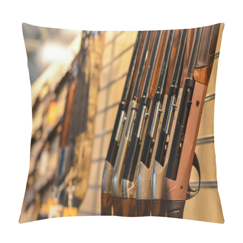 Personality  Guns In Row In Weapons Store In Selective Focus Pillow Covers