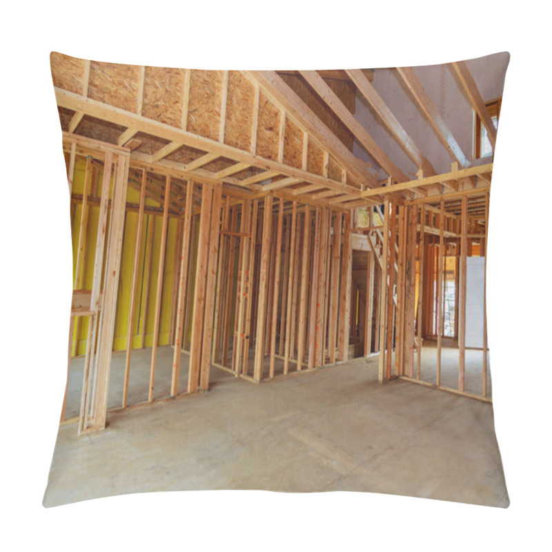 Personality  New Residential Construction Home Framing Against A Wooden Construction Pillow Covers