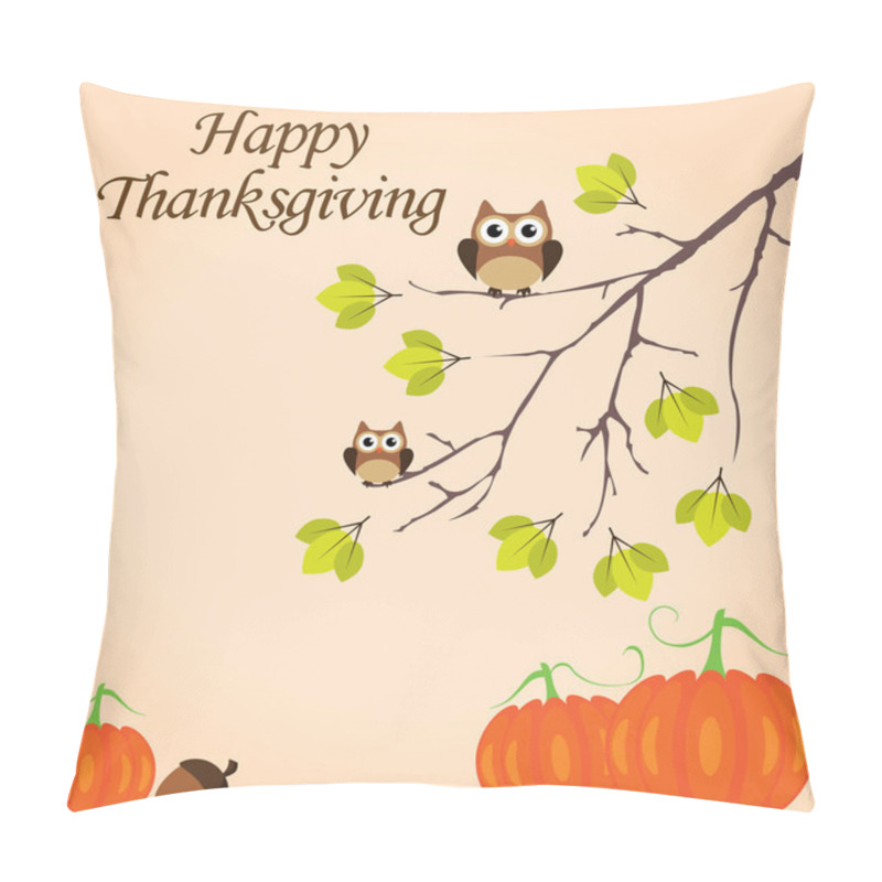 Personality  Vector Illustration Of A Thanksgiving Background With Fall Tree Branch, Pumpkins, Owl Pillow Covers