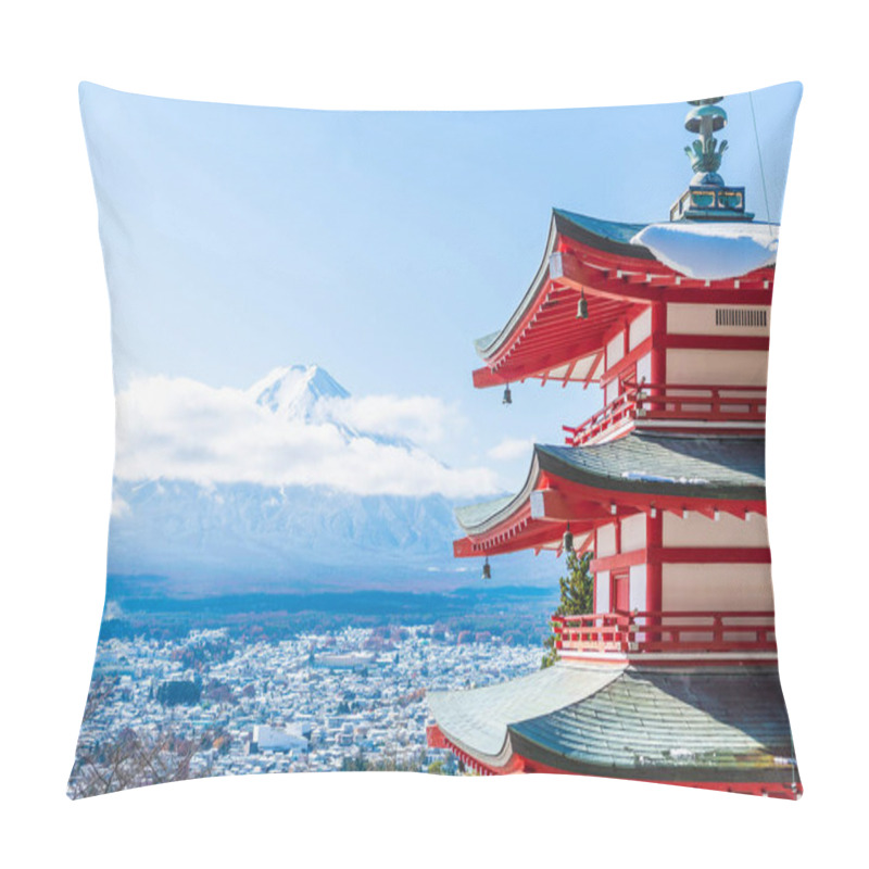 Personality  Mt. Fuji With Chureito Pagoda In Autumn, Fujiyoshida. Pillow Covers