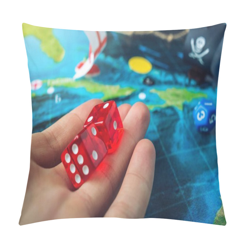 Personality  Hand Throwing Red Dice On The World Map Of The Playing Field Handmade Board Games With A Pirate Ship Pillow Covers