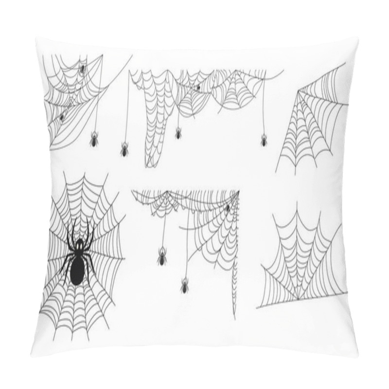 Personality  Spider And Web. Set Of Different Web Designs. Mesh Abstract Texture Of Spider Insect Traps. Halloween Design Element. Isolated Graphic Template. Vector Set. Pillow Covers