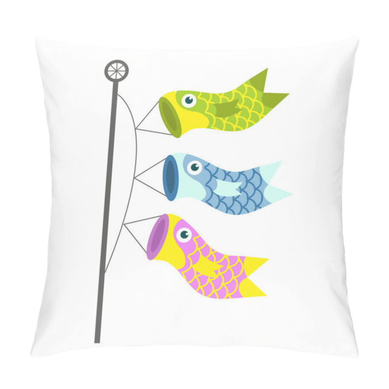 Personality  Koinobori Carp Streamer Fish Kites. Happy Childrens Day. Cartoon Fish Flag For Japanese Festival. Vector Illustration Pillow Covers