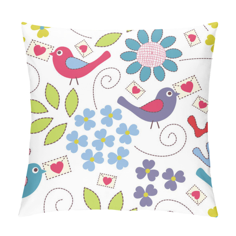 Personality  Romantic Seamless Pattern. Birds, Flowers And Hearts Pillow Covers