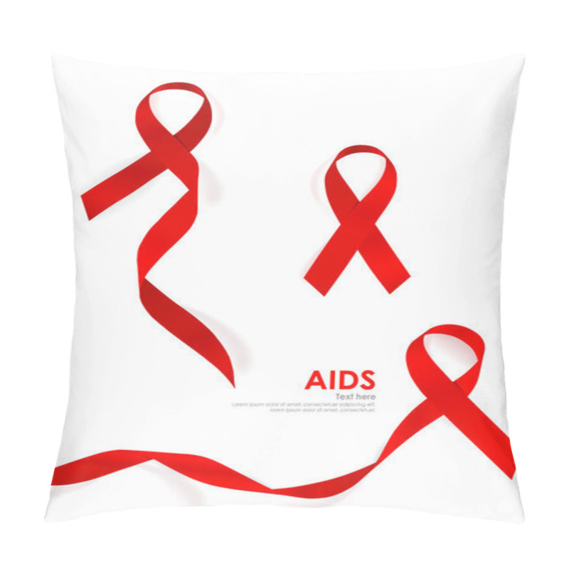 Personality  Aids Awareness Red Heart Ribbon On White Background. Vector Illu Pillow Covers