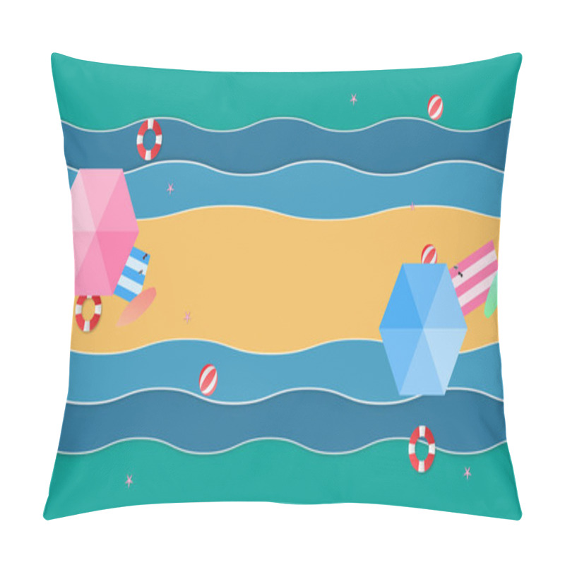 Personality  Aerial View Of Summer Beach In Paper Cut Style. Pillow Covers