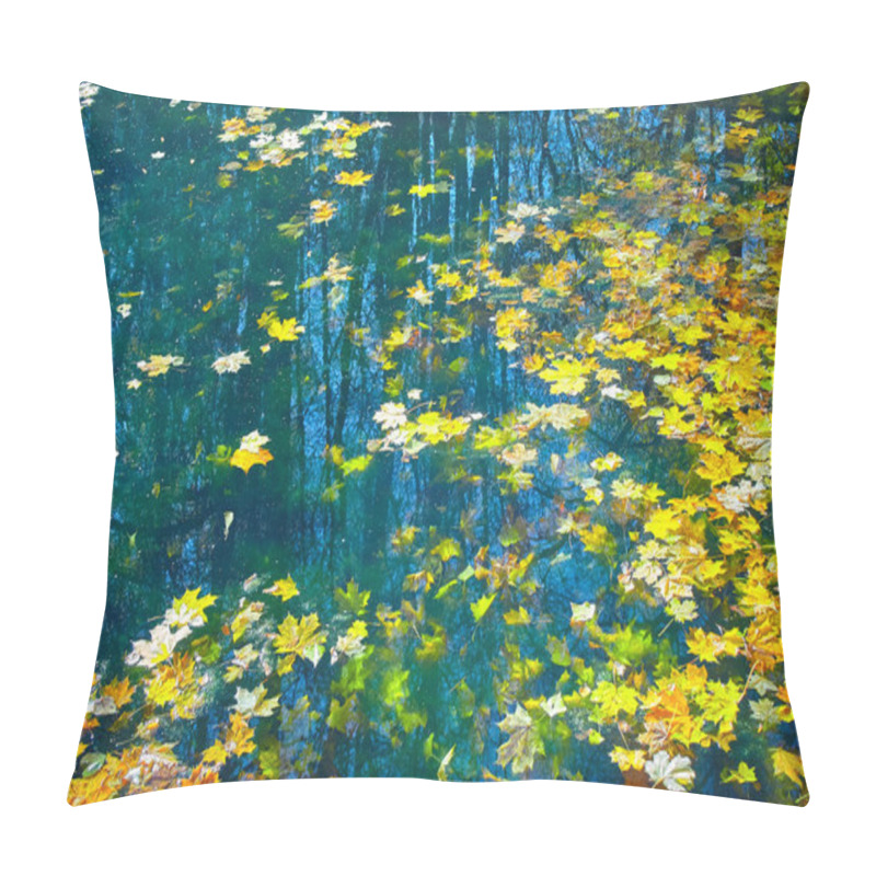 Personality  Yellow Maple Leaves Floating On The Dark Water Pillow Covers