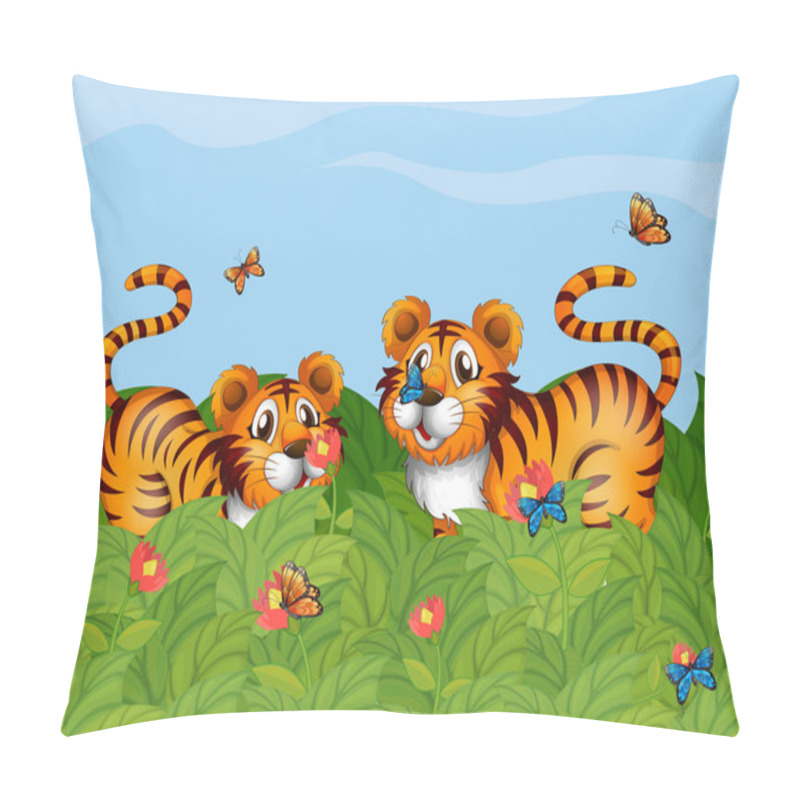 Personality  Two Tigers Playing In The Garden Pillow Covers