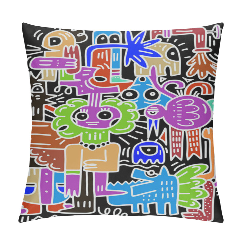 Personality  Happy Of Family Cartoon Character , Doodle Hand Drawing Style Pillow Covers