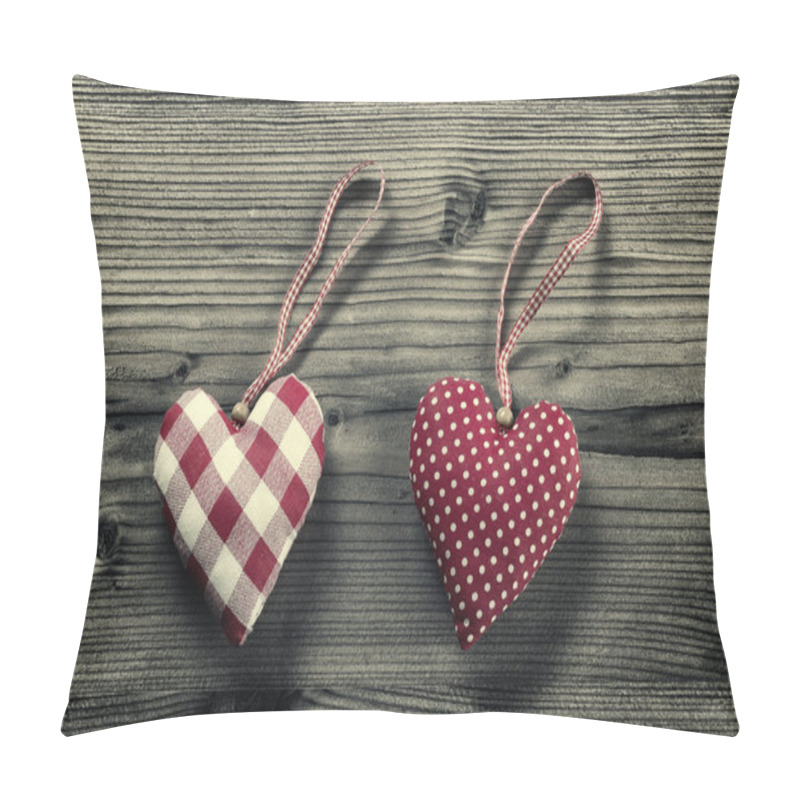 Personality  2 Pieces Of Fabric Hearts, Polka Dots , Plaid, On Wood Background Pillow Covers