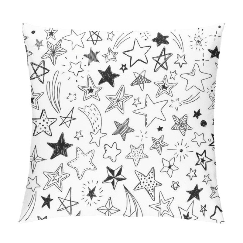 Personality  Beautiful Seamless Pattern Hand Drawn Doodle Stars Black And White Isolated On Background Pillow Covers