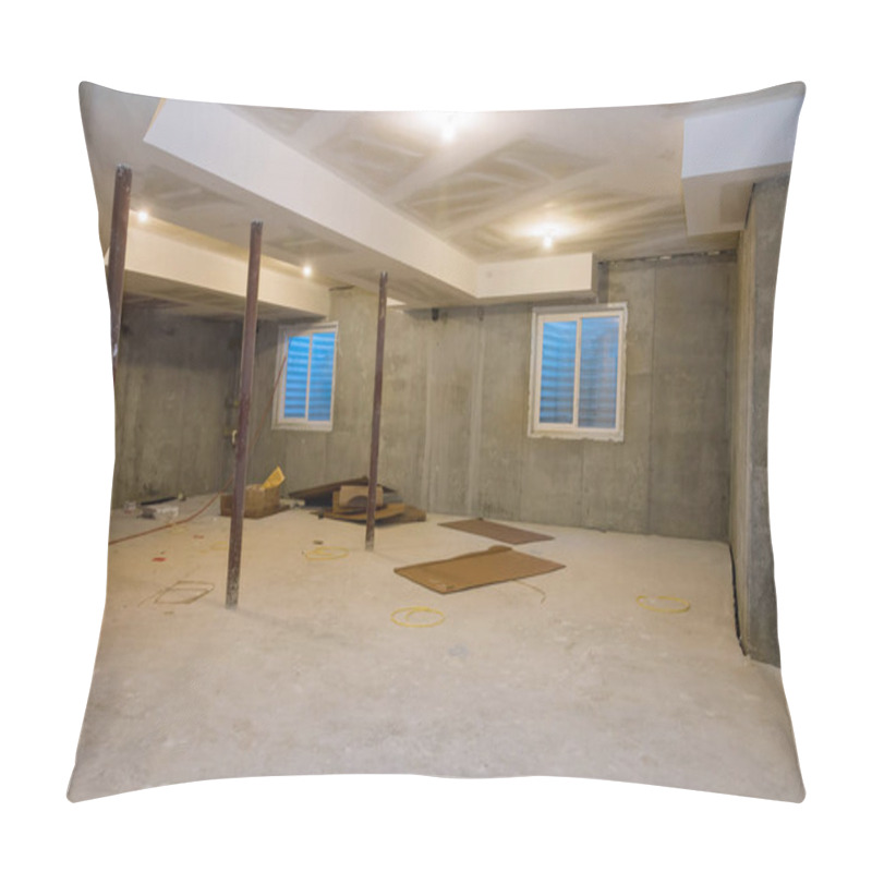 Personality  Empty Under Construction Unfinished View On Concrete Floor Construction Of Basement Of Home Pillow Covers