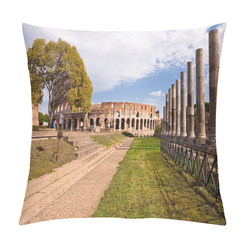 Personality  Colosseo And Venus Temple Columns Path And Tree View From Roman Pillow Covers