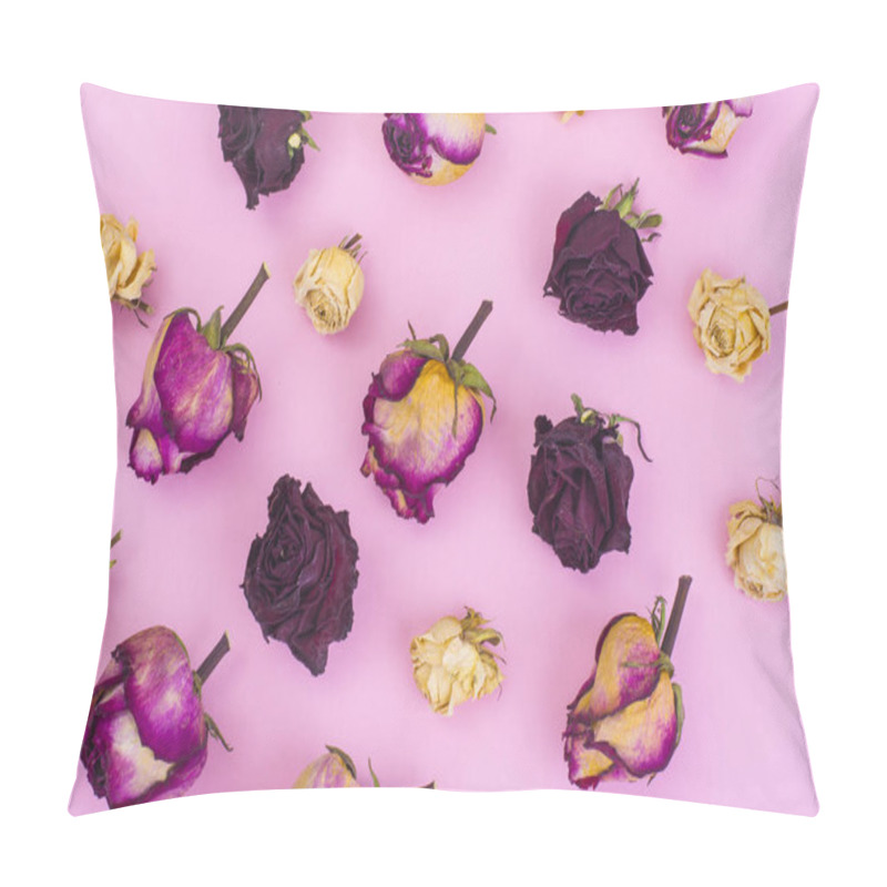 Personality  Abstract Collage And Background Of Dried Rose Flowers On Pastel Pillow Covers