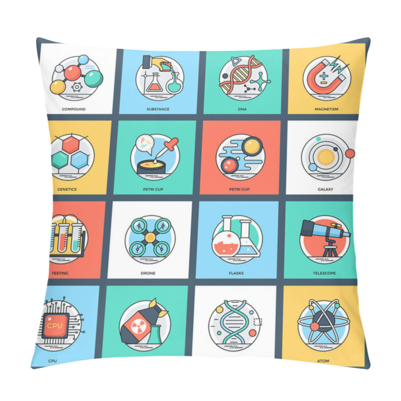 Personality  Science And Technology Flat Vector Icons Set Pillow Covers