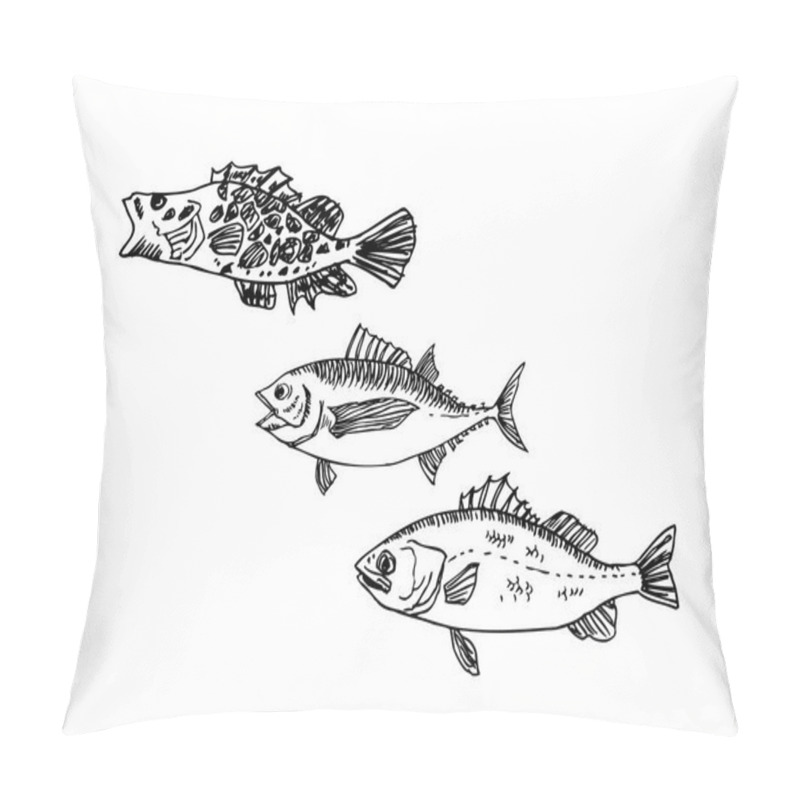 Personality  Hand Drawn Food Ingredients - Sea Food Menu Illustrations - Vector Pillow Covers