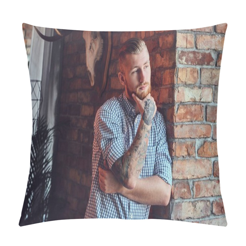 Personality  Bearded Male With Tattoos On His Arms Pillow Covers