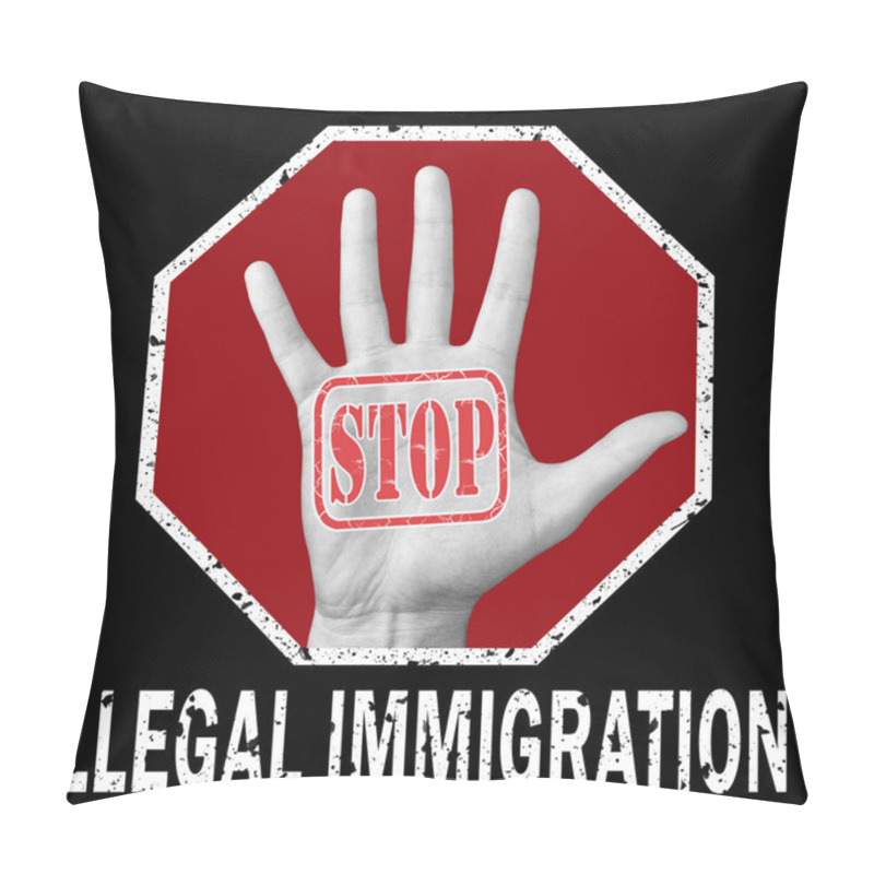 Personality  Stop Illegal Immigration Conceptual Illustration. Global Social Problem Pillow Covers