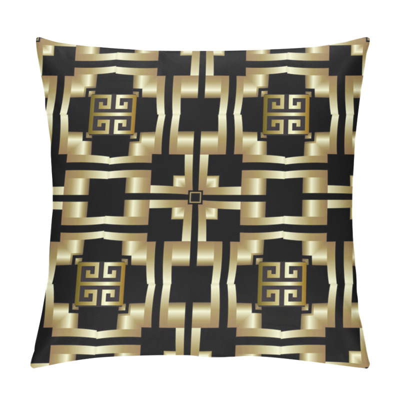 Personality  Gold 3d Checkered Ornamental Greek Vector Seamless Pattern. Ornate Geometric Squares Background. Repeat Patterned Abstract Mandalas Backdrop. Vintage Greek Key Meanders Ornament. Modern Surface Design Pillow Covers