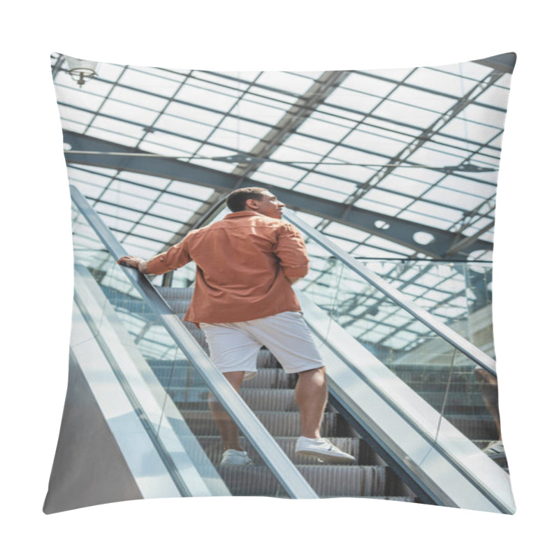 Personality  Young African American Man In Shorts Looking Away On Escalator Pillow Covers