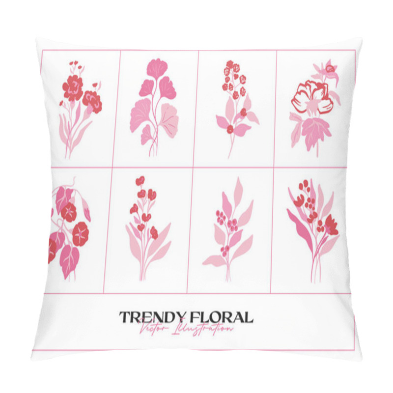 Personality  Set Of Pink Floral Elements. Flower And Green Leaves.Modern Trendy Matisse Minimal Style.  Floral Poster, Invite. Vector Arrangements For Greeting Card Or Invitation Design Pillow Covers