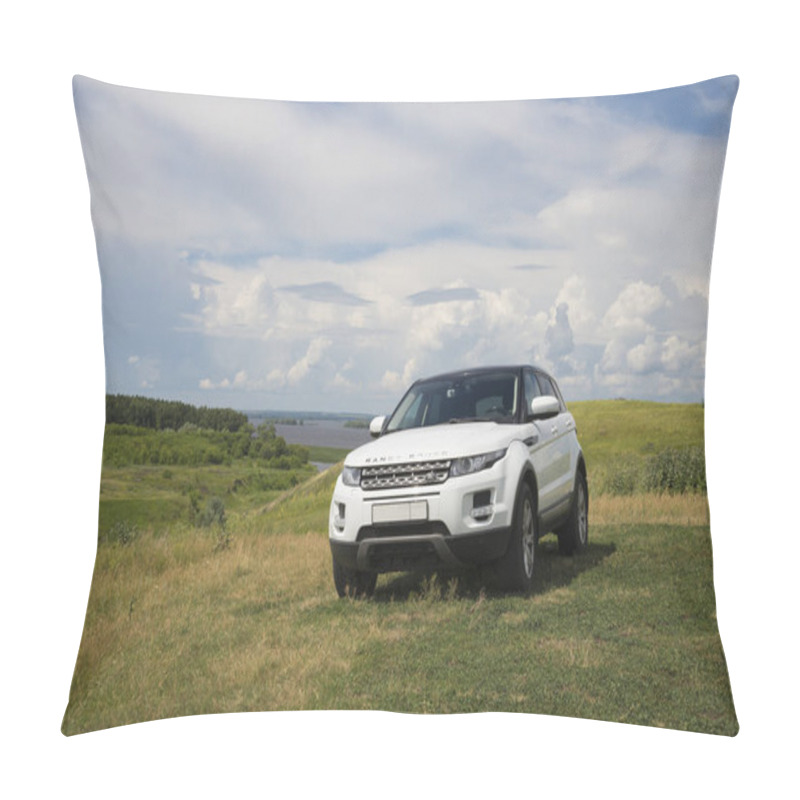 Personality  Car Land Rover Range Rover Is Standing At Green Grass At Summer Day Near The City Of Chistopol, Tatarstan, Russia. 8 July 2018. Pillow Covers