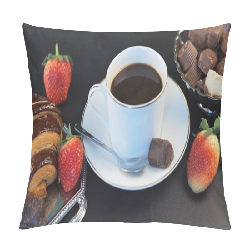 Personality  Breakfast Bursts With Fresh Strawberries Adding Vibrant Touch To Table Featuring Steaming Coffee And Rich Chocolate Pastries, Blending Fruity Freshness With Bold Richness Of Coffee And Chocolate Pillow Covers