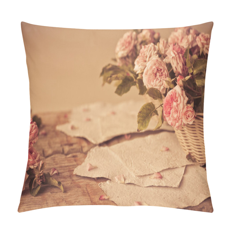 Personality  Roses In Wooden Basket Pillow Covers