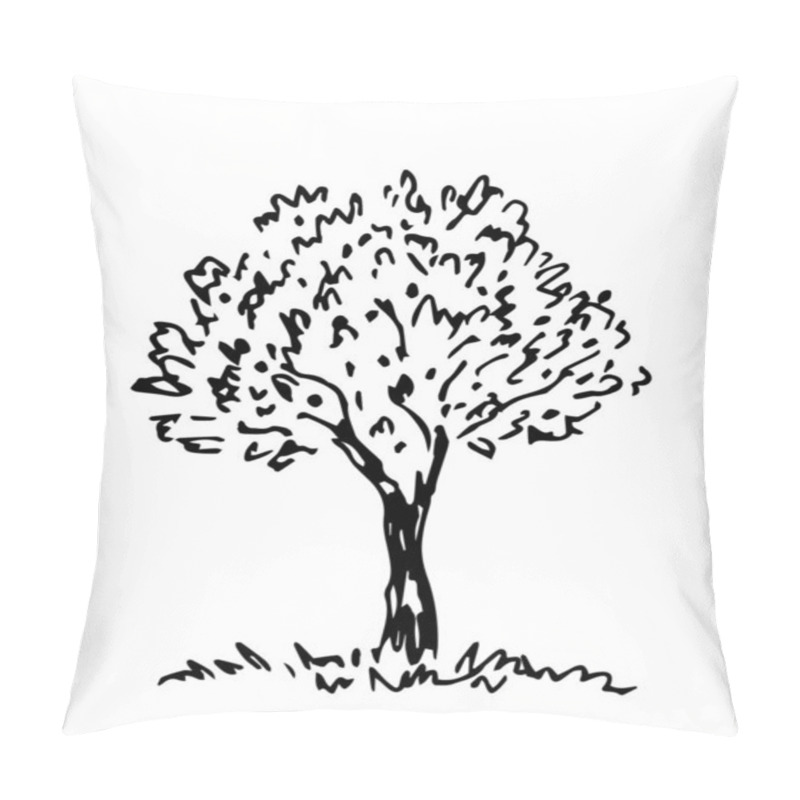 Personality  Hand-drawn Vector Drawing With Black Outline. Nature, Landscape. Deciduous Tree Isolated On White Background. Ink Sketch. Pillow Covers