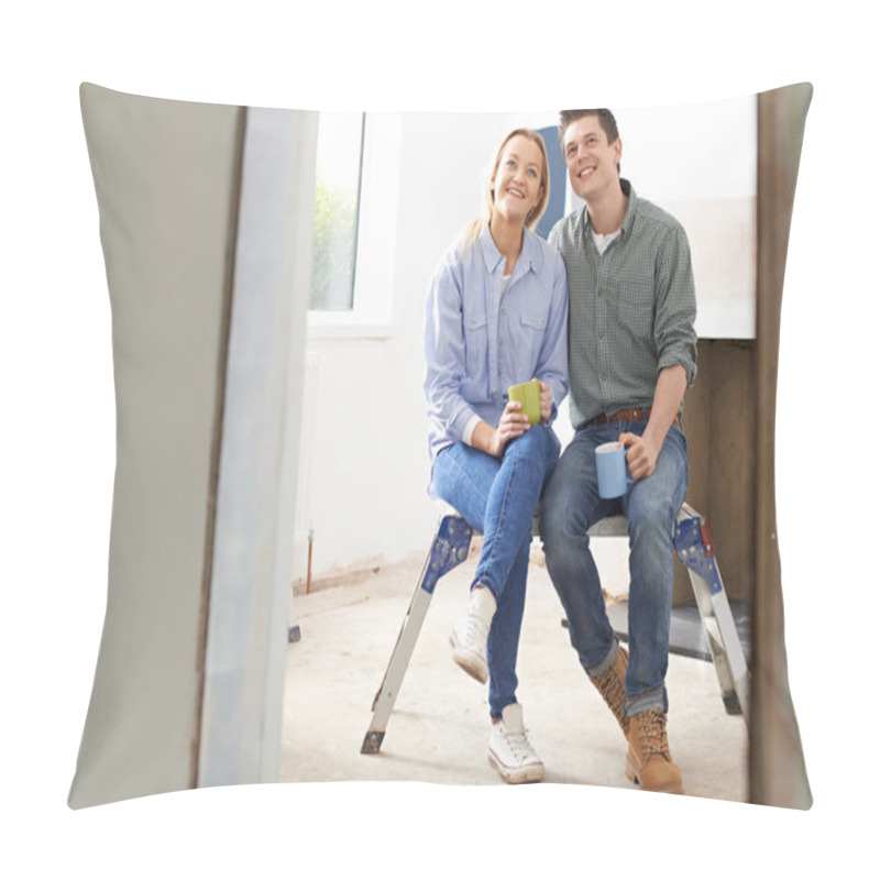 Personality  Couple Sitting In Property Being Rennovated Pillow Covers