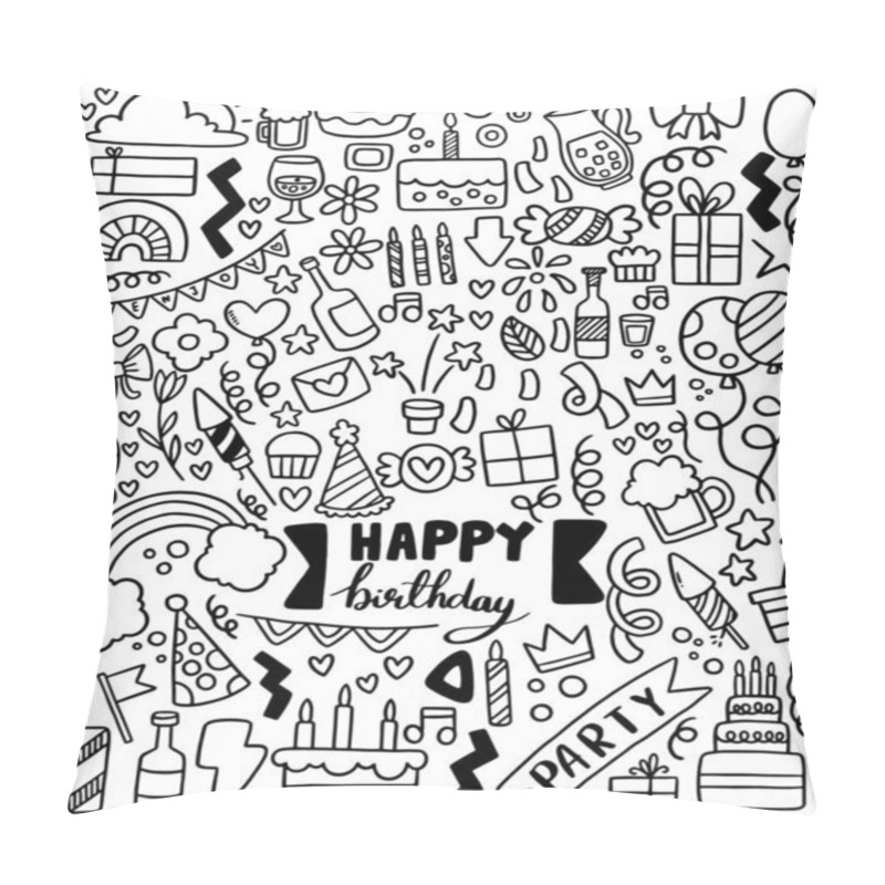 Personality  Hand Drawn Party Doodle Happy Birthday Pillow Covers