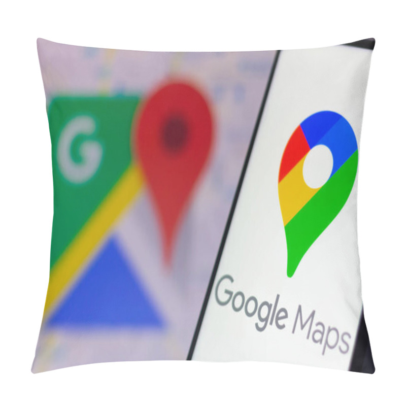 Personality  October 31, 2021, Brazil. In This Photo Illustration The Google Maps Logo Seen Displayed On A Smartphone Pillow Covers