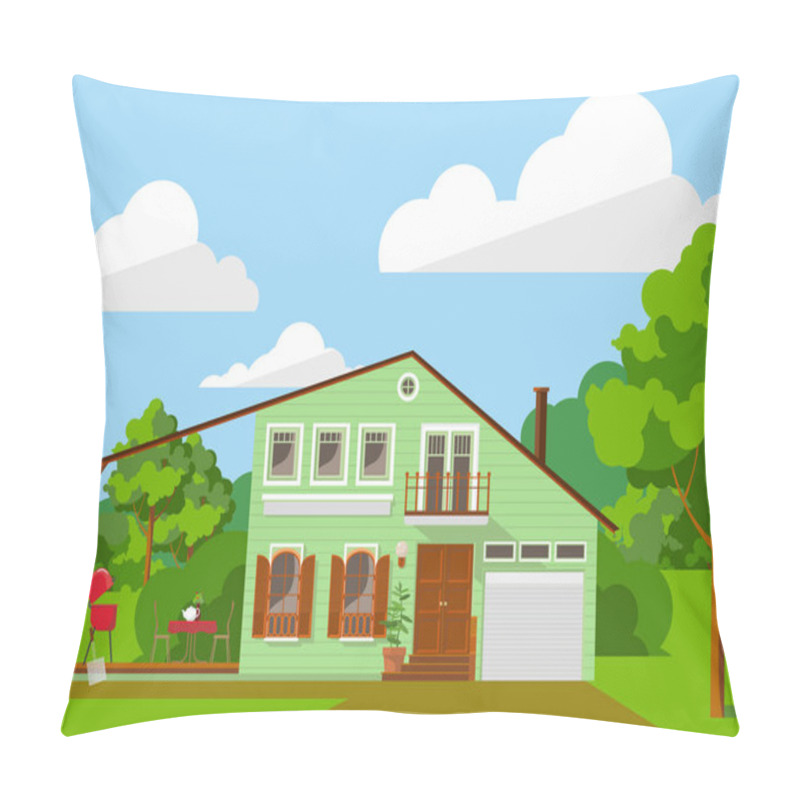 Personality  Family House With Phistachio Facade And Terrace For Grill Or Party. Pillow Covers